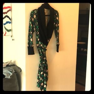 DVF Printed Wrap Dress with Knit Collar